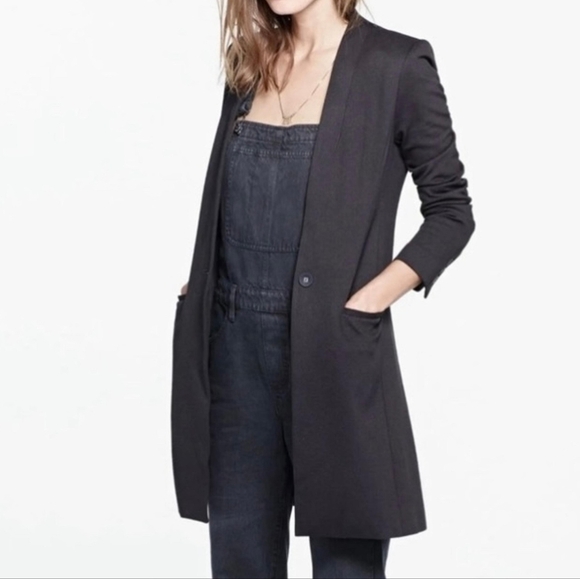Madewell Jackets & Blazers - Madewell Black Venice Boyfriend Women's Long Line Button Blazer Coat | Size 4